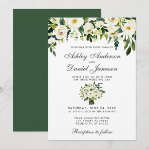 Aquarelle mariage Floral Vert Blanc Invitation G