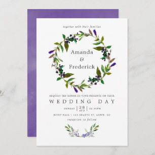 Aquarelle Mariage ultra violet Invitation florale