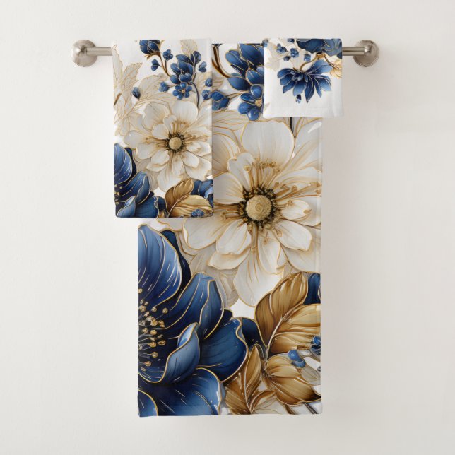 Aquarelle Marine Bleu Blanc Or Floral Argent (En situation)