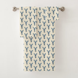 Aquarelle Marine Bleu Homard sur crème beige