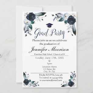 Aquarelle Marine Blue Floral Invitation
