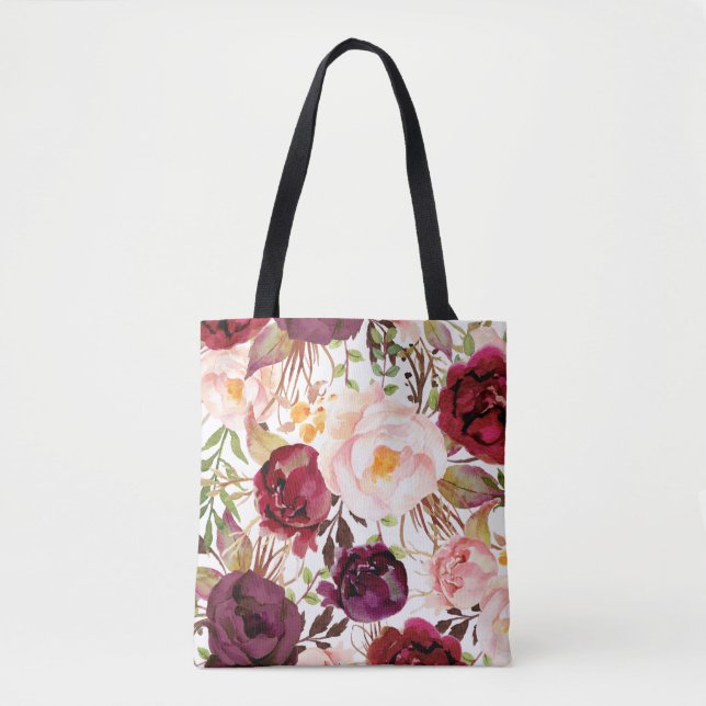 Aquarelle Marsala rose Blush Sac fourre-tout Flora (Devant)
