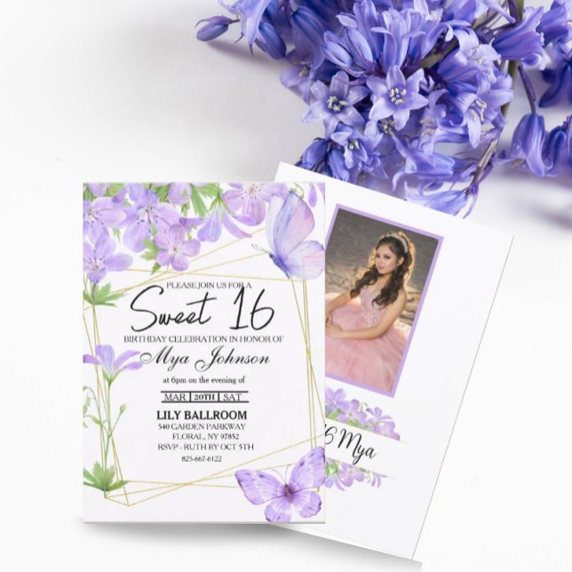 Aquarelle mauve de lys pourpre doux 16 Invitation (Créateur téléchargé)