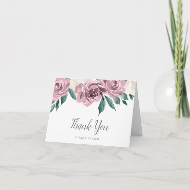 Aquarelle Mauve Rose Merci Floral (Devant)