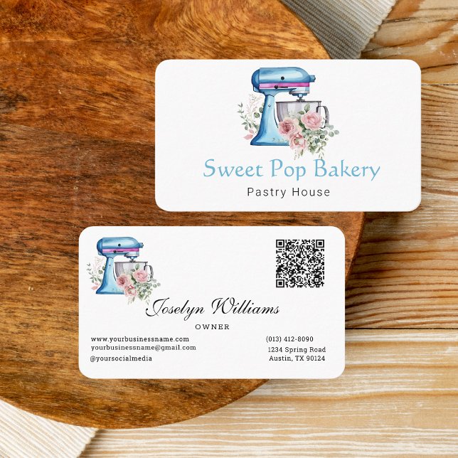 Aquarelle Mélangeur Turquoise Carte de visite (Watercolor Turquoise Stand Mixer Business Card)