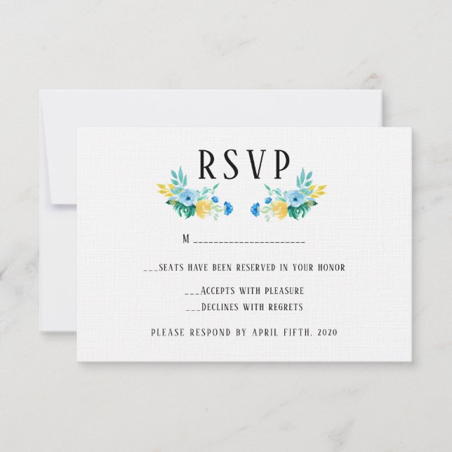 Aquarelle Mer Bleu Floral Mariage RSVP (Devant)