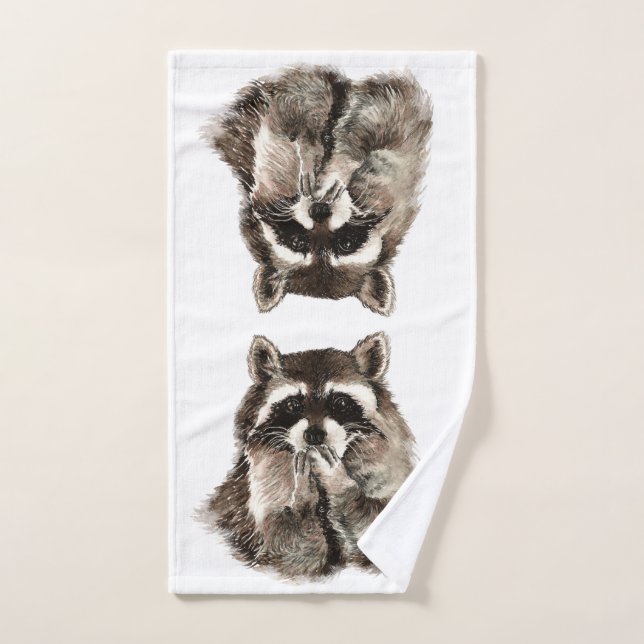 Aquarelle mignon Raccoon souffler Baisers Amusants (Serviette à main)