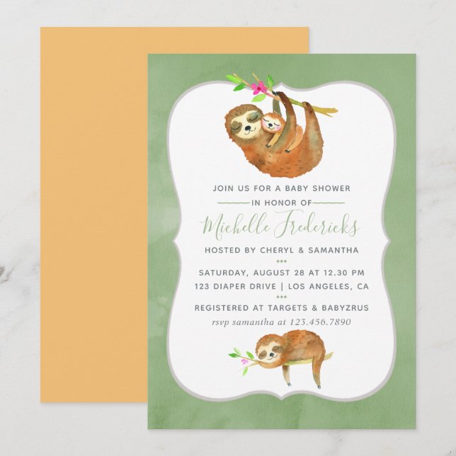 Aquarelle mignonne Baby shower Invitation à thème  (Devant / Derrière)