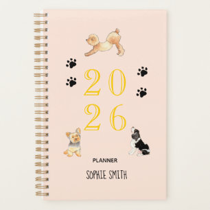 Aquarelle mignonne chiens Pink 2026 Planificateur