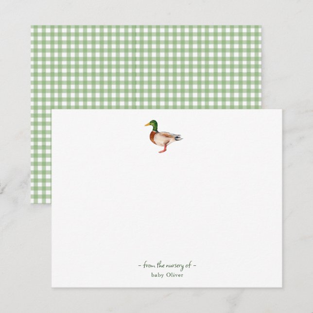 Aquarelle mignonne Mallard Baby Carte de remerciem (Devant / Derrière)