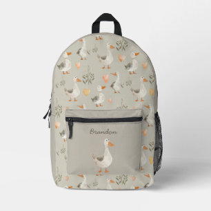 Aquarelle mignonne oie et nom Sac à dos imprimé