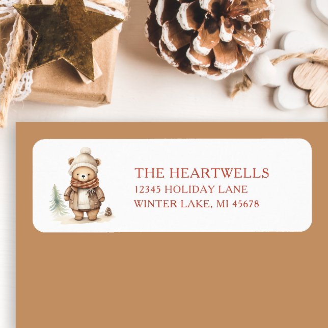 Aquarelle mignonne Ours Noël Adresse de retour (Créateur téléchargé)