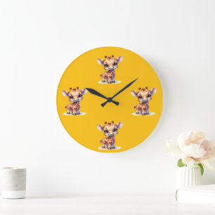 Aquarelle mignonne petite girafe Horloge murale