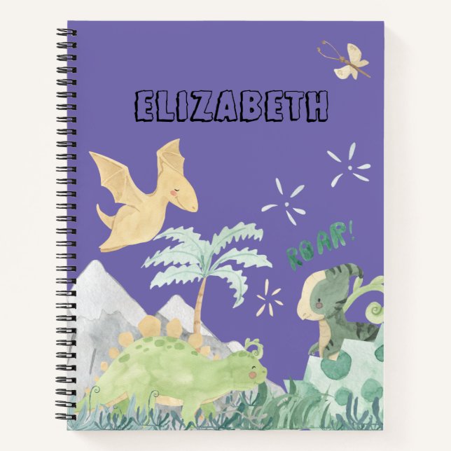 Aquarelle mignonne violet Carnet de dinosaure (Devant)