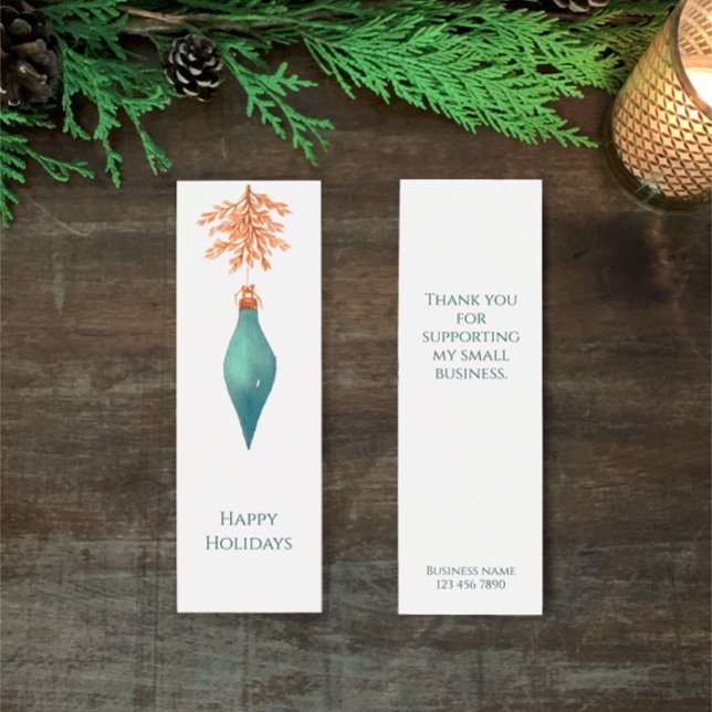 Aquarelle minimaliste Promo de vacances profession (Business card or book mark minis happy holiday original watercolor Christmas bauble thank you)
