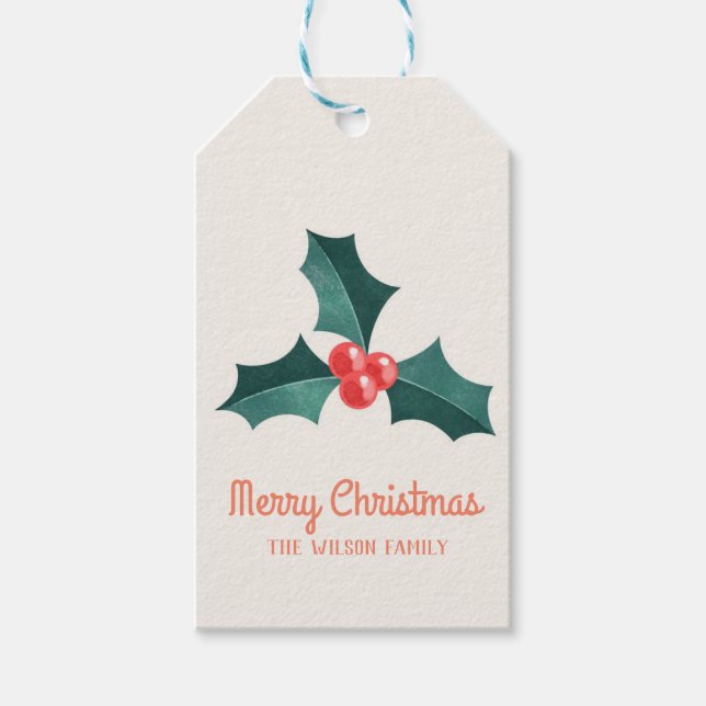 Aquarelle mistletoe étiquettes cadeaux de Noël (Devant)