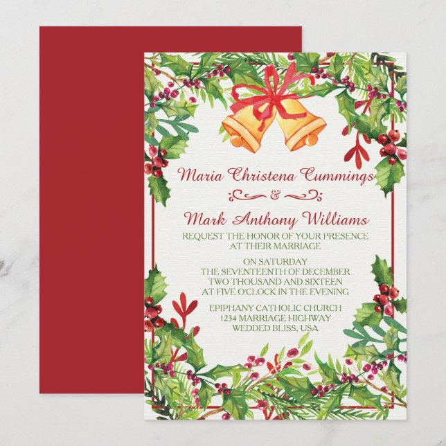Aquarelle Mistletoe Faire-part de mariage de vacan (Devant / Derrière)