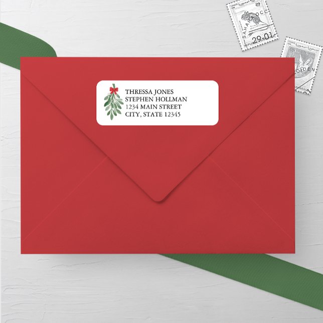 Aquarelle Mistletoe Mariage Adresse de retour Étiq (Créateur téléchargé)