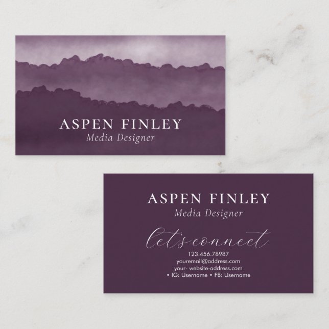 Aquarelle Misty Mountain Carte de visite violet (Devant / Derrière)