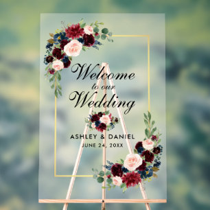 Aquarelle Mixte Floral Gold Frame Mariage Bienvenu