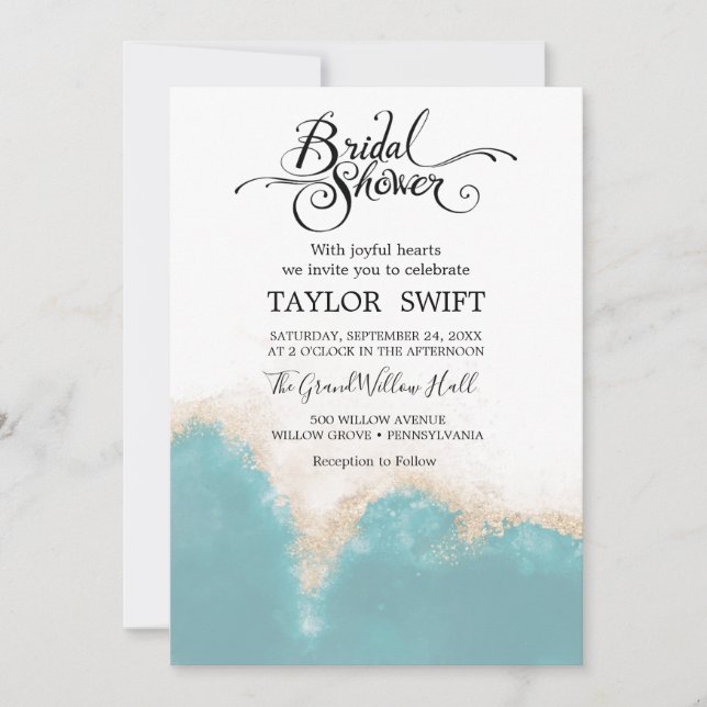 Aquarelle moderne Bleu Douche nuptiale Invitation (Devant)