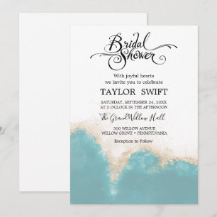 Aquarelle moderne Bleu Douche nuptiale Invitation