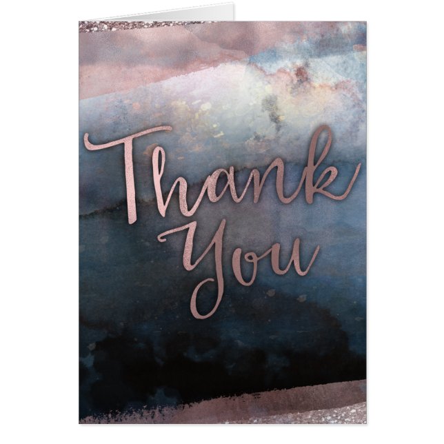 Aquarelle moderne Bleu et Rose Or Merci rose (Devant)