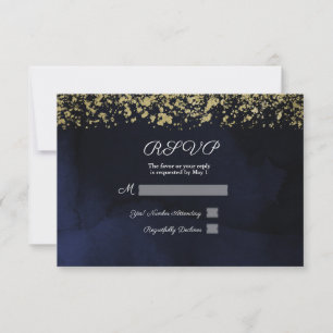 Aquarelle Moderne Bleu Nuit Doré Réponse RSVP