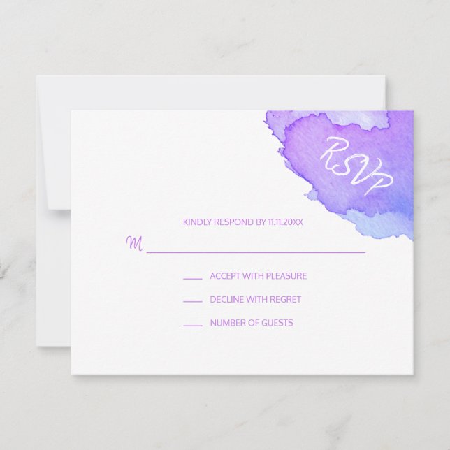 Aquarelle moderne bleu pourpre RSVP Insérer #LC (Devant)