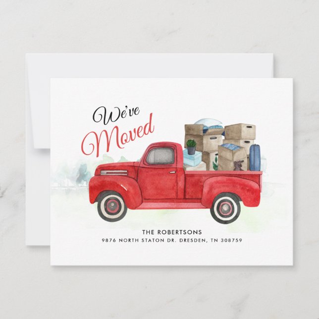 Aquarelle moderne Camion rouge Faire-part de dépla (Devant)