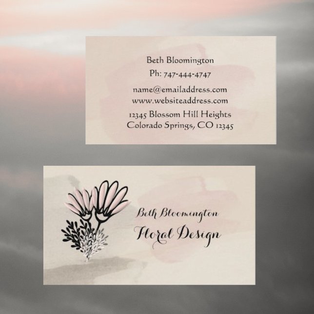 Aquarelle moderne Carte de visite fleuri rose (Créateur téléchargé)