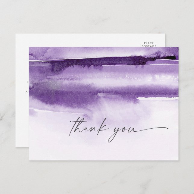 Aquarelle moderne | Carte postale Merci violet (Devant / Derrière)