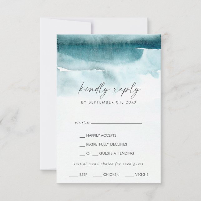 Aquarelle moderne | Carte RSVP Turquoise Choix de  (Devant)