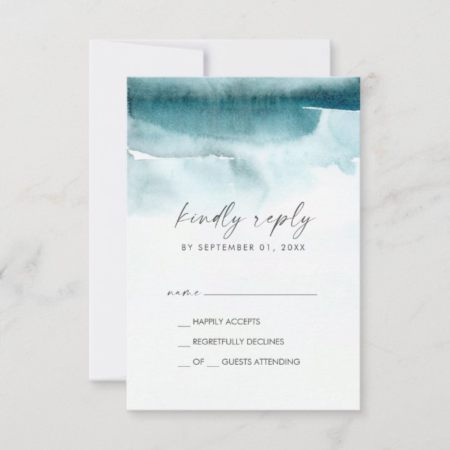 Aquarelle moderne | Carte Turquoise RSVP simple (Devant)