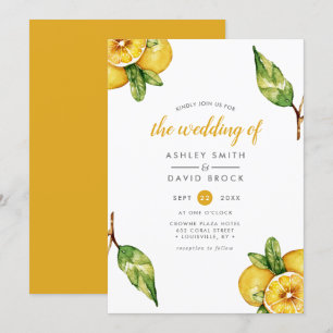 Aquarelle moderne Citrus Lemon Faire-part de maria