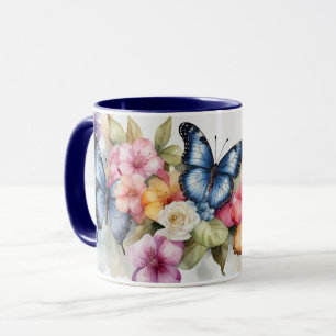 Aquarelle Moderne Élégant Papillon Fleurs Mug