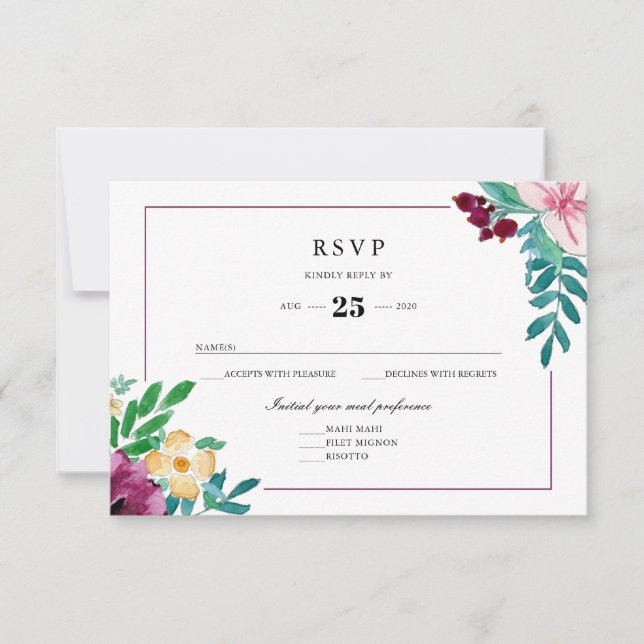 Aquarelle moderne fleurit Mariage RSVP (Devant)