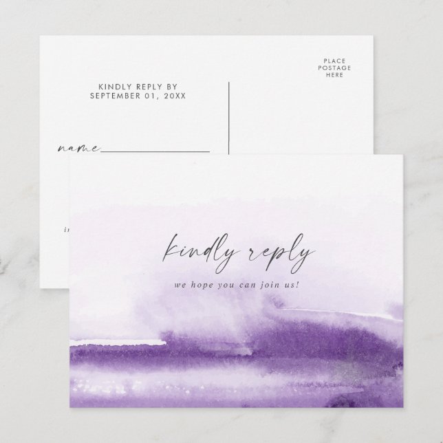 Aquarelle moderne | Menu Violet Choix RSVP (Devant / Derrière)