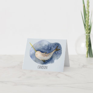 Aquarelle moderne Narwhal Bleu Océan Personnalisé