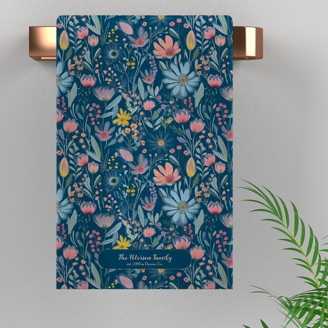 Aquarelle moderne nom de famille floral personnali (Créateur téléchargé)