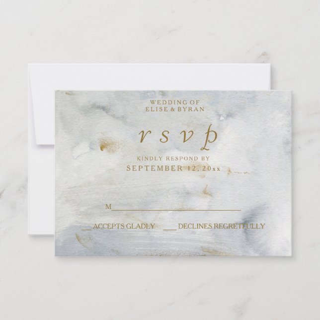 Aquarelle moderne Or Bleu Marbre Mariage RSVP (Devant)