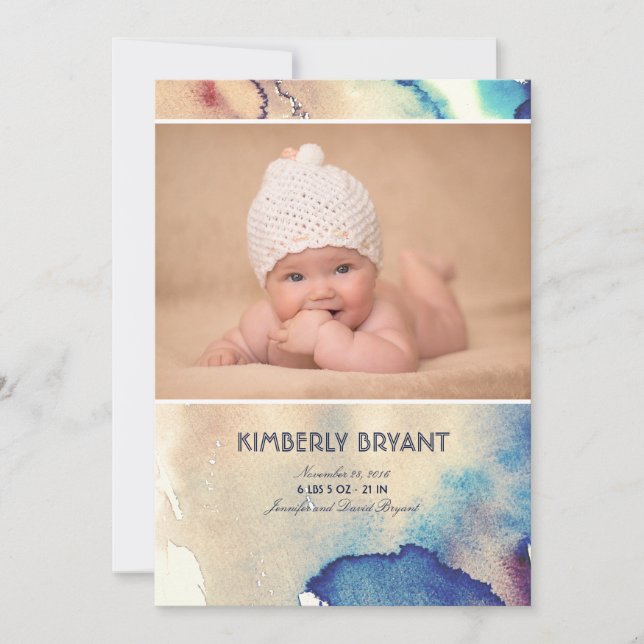 Aquarelle Moderne Peint Faire-part de naissance bé (Devant)