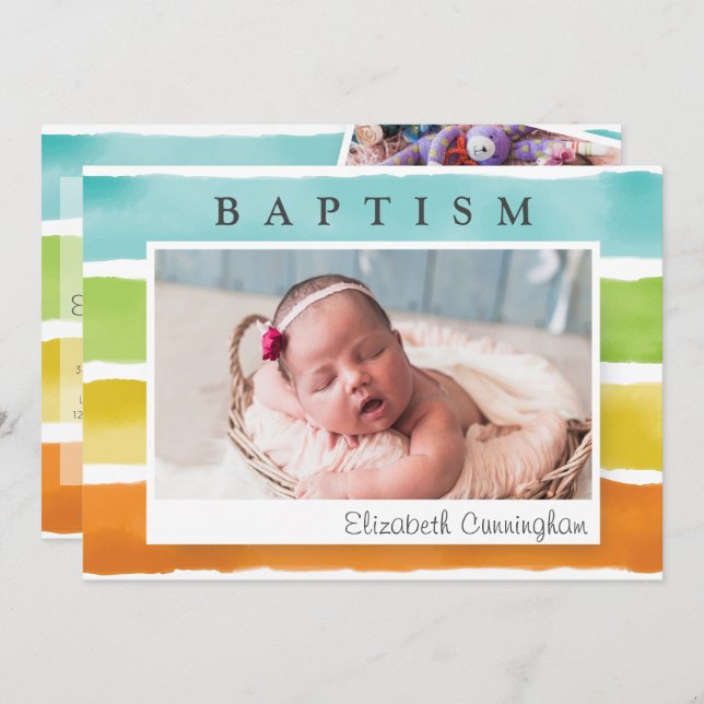 Aquarelle moderne Rainbow Baptism Invitation (Devant / Derrière)