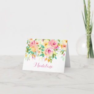 Aquarelle moderne, rose et vert Merci Note