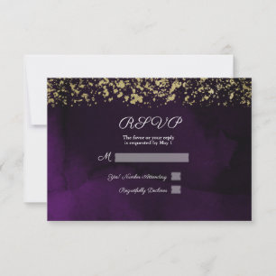 Aquarelle moderne Royal Purple & Gold Wedding RSVP