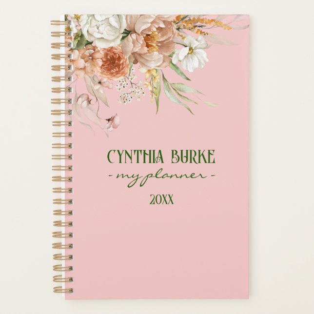 Aquarelle Moelleuse Rose Rose Floral Planner (Devant)
