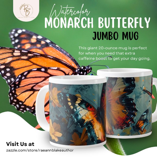 Aquarelle Monarque papillon Jumbo Mug (Créateur téléchargé)