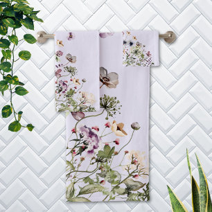 Aquarelle monochrome Fleurs sauvages violets
