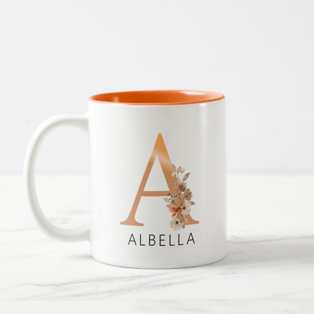 Aquarelle Monogramme Floral Gold lettre Cafe Mug (Gauche)