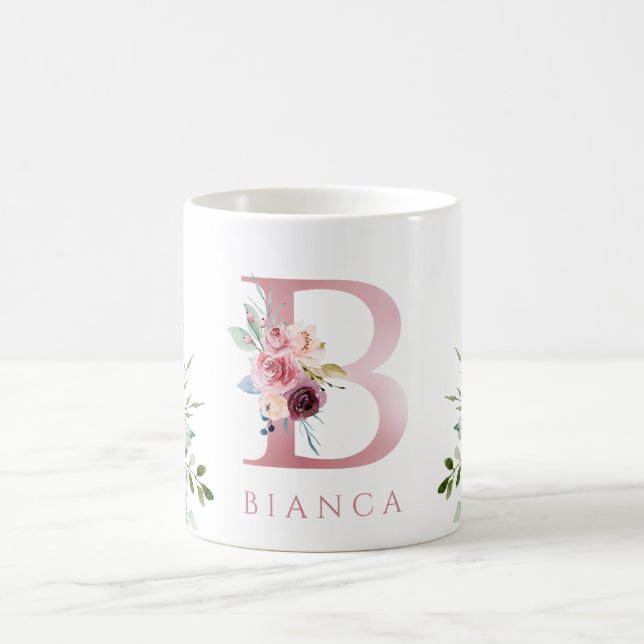 Aquarelle Monogramme Florale B Café Mug (Centre)